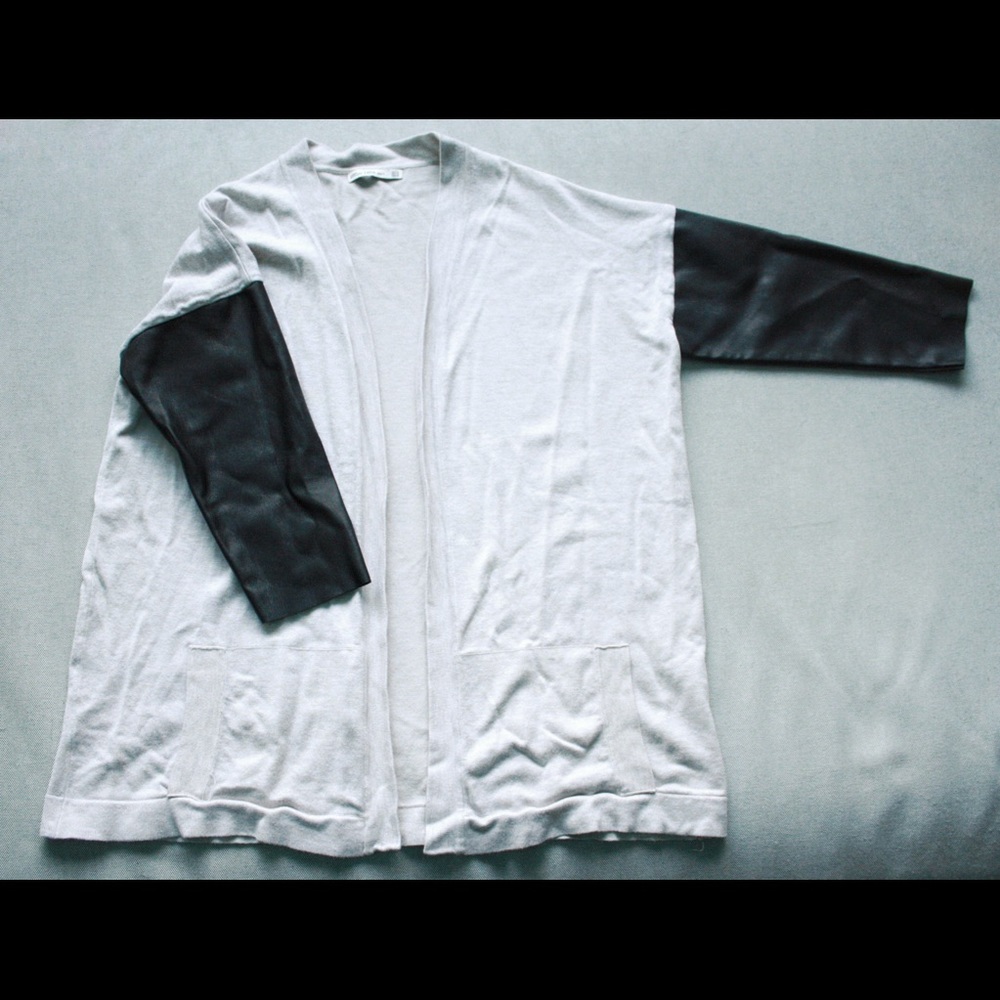 Zara Knit Cardigan with Faux Leather Sleeves